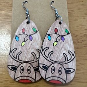 Christmas Reindeer Teardrop Earrings with Colorful String Lights